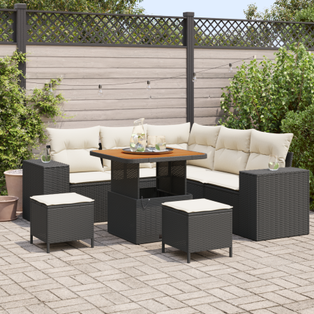 Juego de Sofá de Jardín de 8 Piezas con Cojines Negro Poliratán Acacia by , Outdoor sofas - Ref: Foro24-3363950, Price: 526,1...