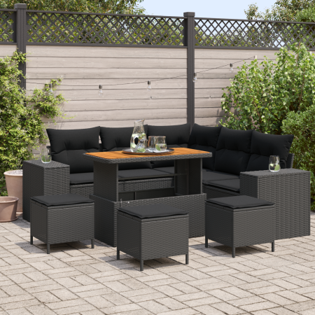 Juego de Sofás de Jardín de 9 Piezas con Cojines Negro Poliratán Acacia by , Outdoor sofas - Ref: Foro24-3363959, Price: 613,...