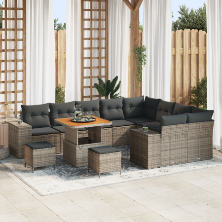 Conjunto de Sofás de Jardín de 12 Piezas con Cojines en Ratán Sintético Gris y Acacia by , Outdoor sofas - Ref: Foro24-336399...
