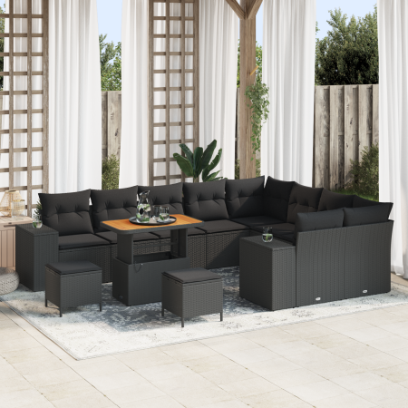 Juego de Sofás de Jardín de 12 Piezas con Cojines Negro de Poliratán y Acacia von , Outdoor-Sofas - Ref: Foro24-3363994, Prei...
