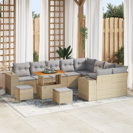 Juego de Sofás de Jardín de 12 Piezas con Cojines Ratán Beige Poli Ratán Acacia von , Outdoor-Sofas - Ref: Foro24-3363997, Pr...