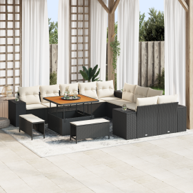 Juego de sofá de jardín de 13 piezas con cojines Negro Ratán Sintético Acacia de , Sofás de exterior - Ref: Foro24-3364005, P...