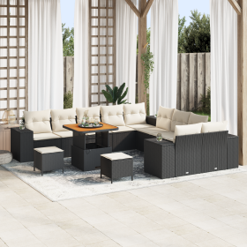 Juego de Sofá de Jardín de 13 Piezas con Cojines Negro Poliratán Acacia by , Outdoor sofas - Ref: Foro24-3364010, Price: 843,...