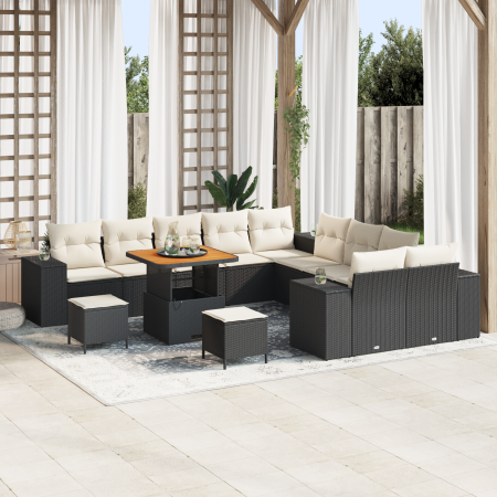 Juego de Sofá de Jardín de 13 Piezas con Cojines Negro Poliratán Acacia by , Outdoor sofas - Ref: Foro24-3364010, Price: 843,...