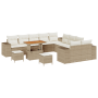 Conjunto de sofá de jardín de 13 piezas con cojines Beige Ratán Poliester Acacia von , Outdoor-Sofas - Ref: Foro24-3364016, P...