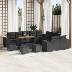 Juego de Sofá de Jardín de 14 Piezas con Cojines Negros de Poliratán Acacia by , Outdoor sofas - Ref: Foro24-3364019, Price: ...