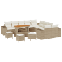 Conjunto de Sofás de Jardín de 14 Piezas con Cojines Beige de Ratán Polímero Acacia von , Outdoor-Sofas - Ref: Foro24-3364021...