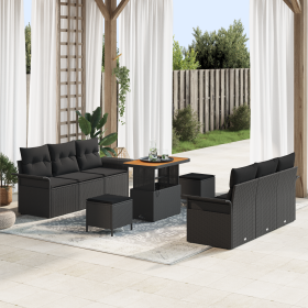 Juego de Sofás de Jardín de 9 Piezas con Cojines Poliratán Negro Acacia by , Outdoor sofas - Ref: Foro24-3364039, Price: 641,...