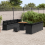 Juego de Sofás de Jardín de 11 Piezas con Cojines Negro Polirratan Acacia by , Outdoor sofas - Ref: Foro24-3364054, Price: 73...