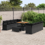 Juego de Sofá de Jardín de 11 Piezas con Cojines Negro Poliratán Acacia von , Outdoor-Sofas - Ref: Foro24-3364064, Preis: 885...
