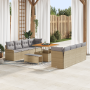 Juego de Sofá de Jardín de 11 Piezas con Cojines Ratán Beige Poli-Ratán Acacia | Foro24.es | Tu tienda online para hogar, jardín y más Foro24.es