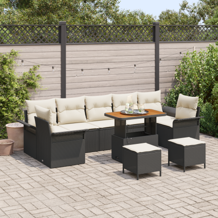 Juego de Sofás de Jardín de 10 Piezas con Cojines Negro Ratán Politético Acacia von , Outdoor-Sofas - Ref: Foro24-3364070, Pr...