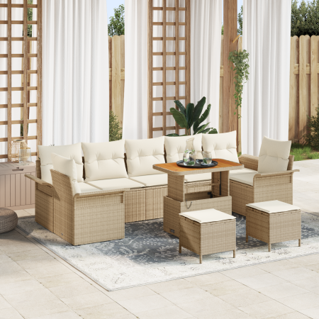 Juego de Sofás de Jardín de 10 Piezas con Cojines Beige Poliéster Acacia von , Outdoor-Sofas - Ref: Foro24-3364071, Preis: 70...
