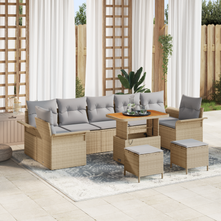 Conjunto de Sofá de Jardín de 10 Piezas con Cojines Beige Ratán Poliéster Acacia von , Outdoor-Sofas - Ref: Foro24-3364072, P...