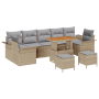 Conjunto de Sofá de Jardín de 10 Piezas con Cojines Beige Ratán Poliéster Acacia von , Outdoor-Sofas - Ref: Foro24-3364072, P...