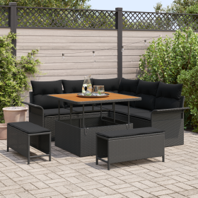 Juego de Sofá de Jardín de 8 Piezas con Cojines Negro Poliratán Acacia von , Outdoor-Sofas - Ref: Foro24-3364074, Preis: 652,...