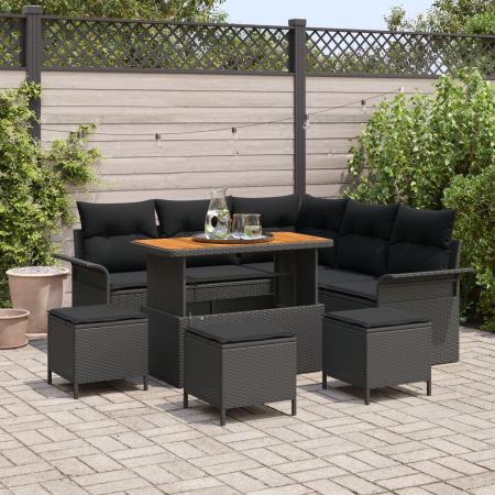 Juego de Sofá de Jardín de 9 Piezas con Cojines Negro Poliratán Acacia von , Outdoor-Sofas - Ref: Foro24-3364089, Preis: 609,...