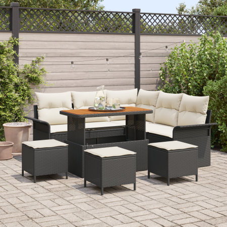 Juego de Sofá de Jardín de 9 Piezas con Cojines Ratán de Polietileno Negro Acacia von , Outdoor-Sofas - Ref: Foro24-3364090, ...