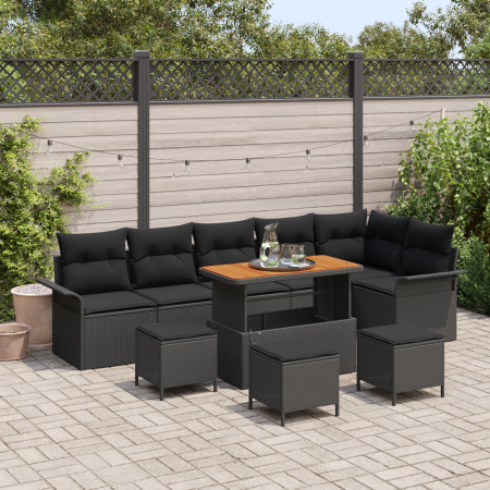 Juego de Sofá Jardín de 10 Piezas con Cojines Negro Poliratán Acacia von , Outdoor-Sofas - Ref: Foro24-3364109, Preis: 646,56...