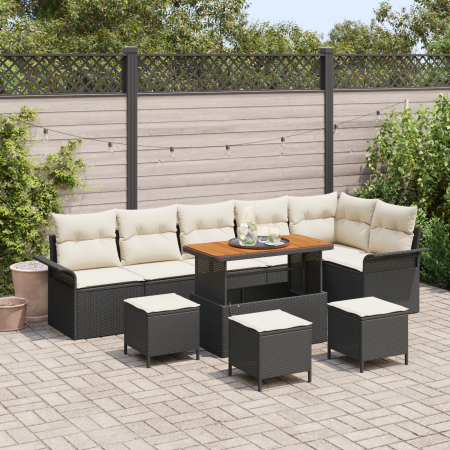 Juego de Sofás de Jardín de 10 Piezas con Cojines Negro Poliratán Acacia by , Outdoor sofas - Ref: Foro24-3364110, Price: 627...