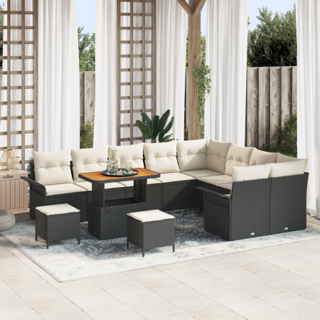 Juego de Sofá de Jardín de 12 Piezas con Cojines Negro Polirratán Acacia | Foro24.es | Tu tienda online para hogar, jardín y más Foro24.es