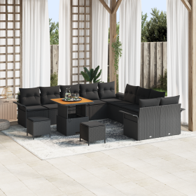 Juego de Sofás de Jardín de 13 Piezas con Cojines Negro Poliratán Acacia von , Outdoor-Sofas - Ref: Foro24-3364139, Preis: 89...