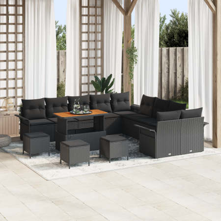 Juego de Sofá de Jardín de 14 Piezas con Cojines Negro Poliratán Acacia by , Outdoor sofas - Ref: Foro24-3364149, Price: 932,...