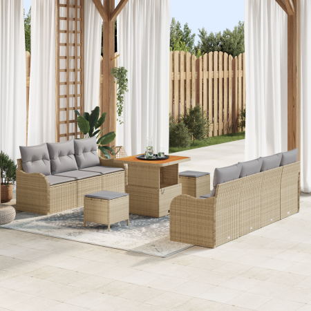 Sofás de Jardín de 10 Piezas con Cojines Beige Poliratán Acacia | Foro24.es | Tu tienda online para hogar, jardín y más Foro24.es