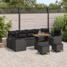 Juego de Sofá de Jardín de 10 Piezas con Cojines Negro Ratán Poli Acacia von , Outdoor-Sofas - Ref: Foro24-3364199, Preis: 68...