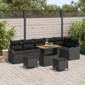 Juego de Sofá de Jardín de 9 Piezas con Cojines Negro Poliratán Acacia by , Outdoor sofas - Ref: Foro24-3364234, Price: 594,5...