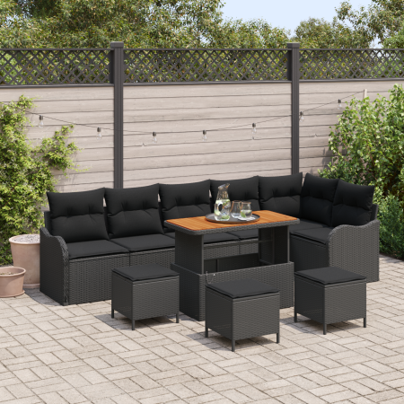 Juego de Sofá de Jardín de 10 Piezas con Cojines Negro de Poliratán Acacia von , Outdoor-Sofas - Ref: Foro24-3364239, Preis: ...