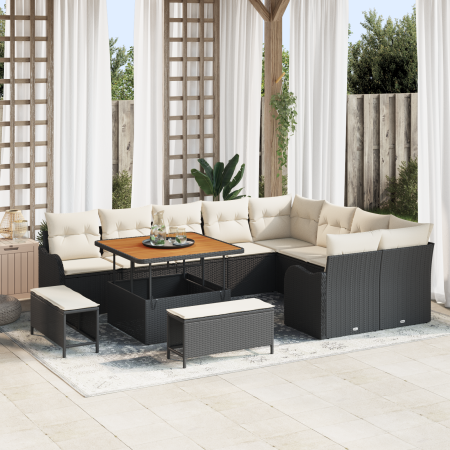 Set de Sofá de Jardín de 12 Piezas con Cojines Negro Poliratán Acacia von , Outdoor-Sofas - Ref: Foro24-3364245, Preis: 889,8...