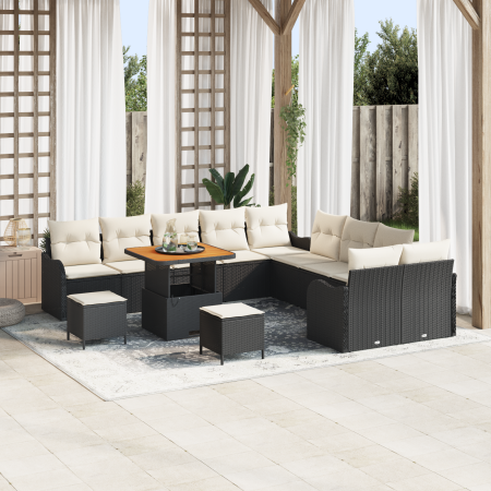 Juego de Sofás de Jardín de 13 piezas con Cojines Negro Poliratán Acacia | Foro24.es | Tu tienda online para hogar, jardín y más Foro24.es