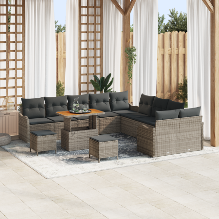 Juego de Sofás de Jardín de 13 Piezas con Cojines Gris Poliratán Acacia by , Outdoor sofas - Ref: Foro24-3364278, Price: 884,...