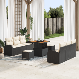 Conjunto de sofá de jardín de 9 piezas con cojines en negro, poliratán y acacia by , Outdoor sofas - Ref: Foro24-3364295, Pri...