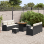 Conjunto de sofá de jardín de 9 piezas con cojines en negro, poliratán y acacia by , Outdoor sofas - Ref: Foro24-3364295, Pri...