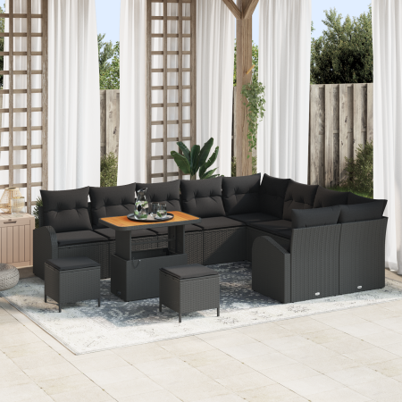Juego de Sofá de Jardín de 12 Piezas Con Cojines Negro Ratán Poliéster Acacia by , Outdoor sofas - Ref: Foro24-3364384, Price...