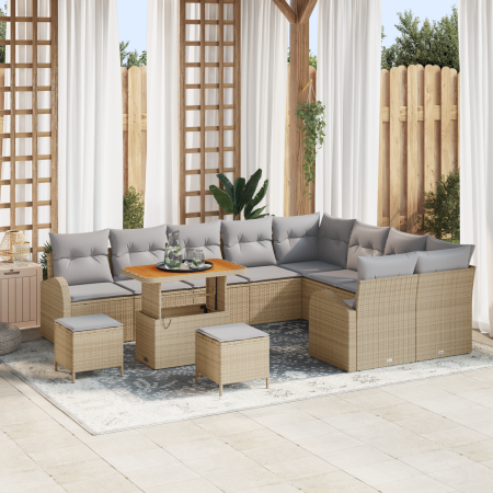 Juego de Sofás de Jardín de 12 Piezas con Cojines Beige Polirratán Acacia | Foro24.es | Tu tienda online para hogar, jardín y más Foro24.es