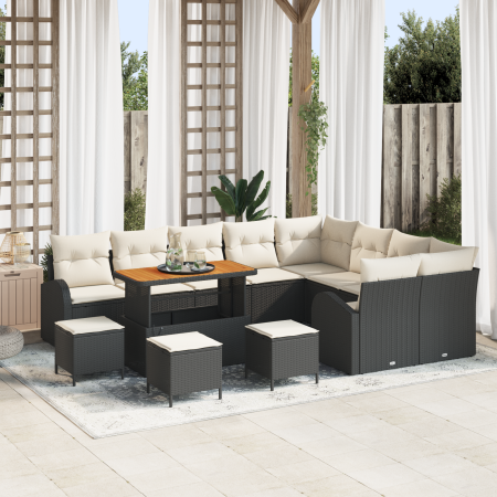 Juego de Sofás de Jardín de 13 Piezas con Cojines Negro Polirratán Acacia | Foro24.es | Tu tienda online para hogar, jardín y más Foro24.es