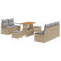 Juego de Sofás de Jardín de 8 Piezas con Cojines en Ratán Poli Beige Acacia by , Outdoor sofas - Ref: Foro24-3364422, Price: ...