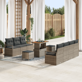 Juego de Sofá Jardín 10 Piezas con Cojines Gris Poliratán Acacia von , Outdoor-Sofas - Ref: Foro24-3364443, Preis: 681,58 €, ...