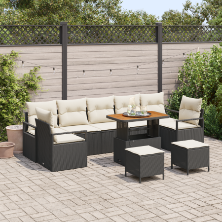 Juego de Sofá de Jardín de 10 Piezas con Cojines Negro de Poliratán Acacia von , Outdoor-Sofas - Ref: Foro24-3364460, Preis: ...