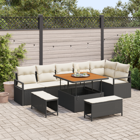 Juego de Sofá de Jardín de 9 Piezas con Cojines Negro Poliratán Acacia von , Outdoor-Sofas - Ref: Foro24-3364485, Preis: 660,...