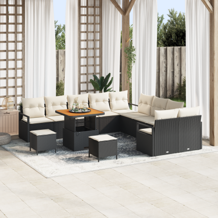 Juego de Sofá de Jardín de 13 Piezas con Cojines Negro Poliratán Acacia by , Outdoor sofas - Ref: Foro24-3364530, Price: 858,...