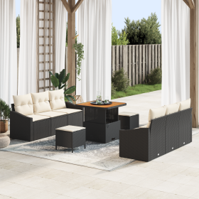 Juego de Sofás de Jardín de 9 Piezas con Cojines Negro Poliratán Acacia von , Outdoor-Sofas - Ref: Foro24-3364555, Preis: 646...