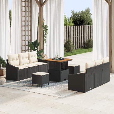 Juego de Sofás de Jardín de 9 Piezas con Cojines Negro Poliratán Acacia von , Outdoor-Sofas - Ref: Foro24-3364555, Preis: 646...