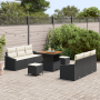 Juego de Sofás de Jardín de 9 Piezas con Cojines Negro Poliratán Acacia von , Outdoor-Sofas - Ref: Foro24-3364555, Preis: 646...