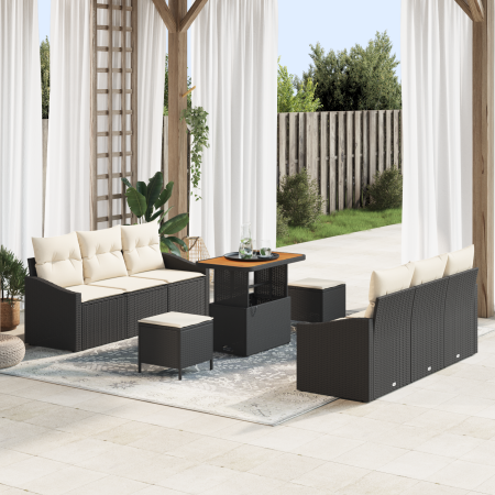 Juego de Sofá de Jardín de 9 Piezas con Cojines Negro Poliratán Acacia von , Outdoor-Sofas - Ref: Foro24-3364560, Preis: 638,...