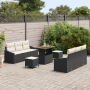 Juego de Sofá de Jardín de 9 Piezas con Cojines Negro Poliratán Acacia von , Outdoor-Sofas - Ref: Foro24-3364560, Preis: 638,...