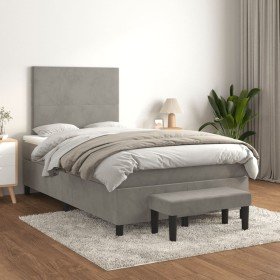 Cama box spring con colchón terciopelo gris claro 120x200 cm Cama box spring con colchón terciopelo gris claro 120x200 cm